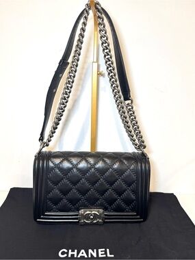 Chanel Quilted Medium Boy Bag In Black Calfskin Leather W Ruthenium Hardware